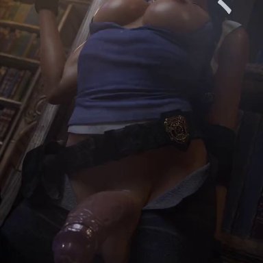 1futa, 3d, animated, areolae, badge, big penis, breasts, erect nipples, forged3dx, futanari, gun, huge penis, jill valentine, nipples, no sound