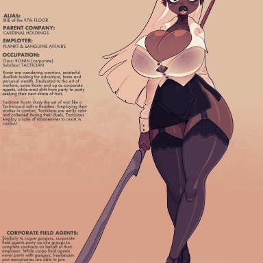 1girls, breasts, carbon pink, character sheet, cleavage, cyberpunk, female, female only, huge breasts, irie (jack cayless), jack cayless, ronin, solo, thick thighs, thighhighs