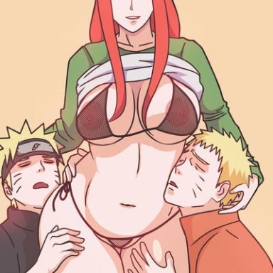 1girls, 2boys, before sex, big breasts, boruto: naruto next generations, breasts, closed eyes, embrace, fishnets, hourglass figure, hug, huge breasts, implied incest, incest, indrockz
