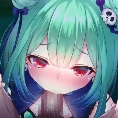 animated, cum, cum in mouth, double bun, fellatio, female focus, hololive, oral, uruha rushia, video, virtual youtuber, xwu