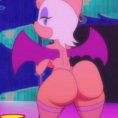 animated, anthro, ass, ass shake, female, huge ass, large ass, looking back, piercing, pole dancing, rouge the bat, shaking ass, shaking butt, sonic (series), tail