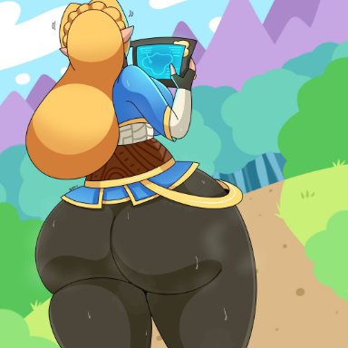 ass, big ass, big butt, blonde hair, bottom heavy, breath of the wild, bubble ass, bubble butt, daisy-pink71, fat ass, fat butt, female, female only, fingerless gloves, huge ass