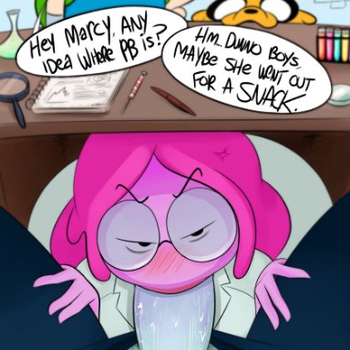 1futa, 1girls, adventure time, big penis, blush, cartoon network, clothed, clothing, dialogue, duo focus, erection, eye contact, fellatio, female, finn the human