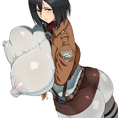 alternate breast size, attack on titan, curvaceous, curves, curvy female, curvy figure, enormous breasts, erect nipples under clothes, henriiku (ahemaru), high resolution, highres, huge breasts, large breasts, looking at viewer, mikasa ackerman