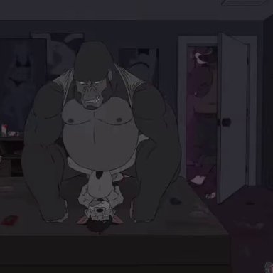 3boys, abdominal bulge, aggressive, aggressive male, alcohol, anal, anal penetration, anal sex, angry, angry sex, animated, anthro, anthro on anthro, ape, balls