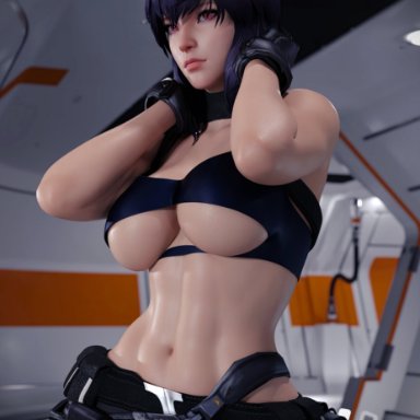 1girls, 3d, abs, athletic female, big breasts, breasts, female, female only, ghost in the shell, human, kusanagi motoko, large breasts, rude frog, underboob