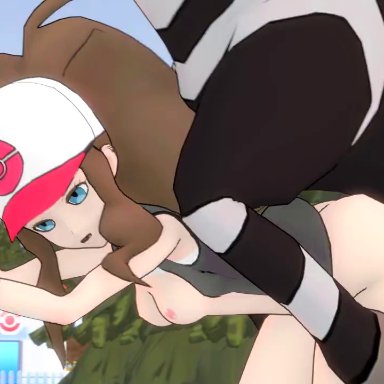 3d, animated, baseball cap, bestiality, breeding mount, brown hair, devilscry, from behind position, game freak, happy sex, hetero, high resolution, highres, hilda (pokemon), horse