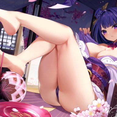 arm up, armpits, bangs, bare legs, barefoot, between toes, blush, braid, braided ponytail, breasts, closed mouth, commentary request, eyebrows visible through hair, feet, female