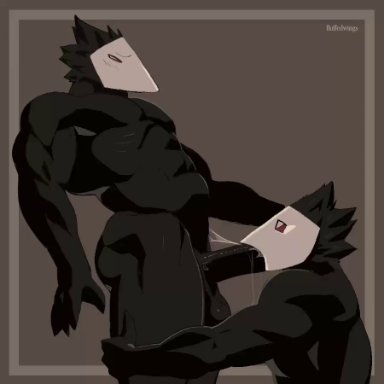 2males, animated, animated gif, avian, bara, black body, blowjob, darkner, deltarune, duo, erection, fluffedwings, furry, furry only, gay