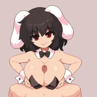 animated, bunny ears, bunnysuit, cum, excessive cum, huge breasts, large penis, male, mp4, nude, nude male, omgyes77, paizuri, red eyes, short hair