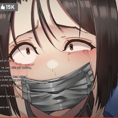 blush, chat, cop, crying, crying with eyes open, english text, harris hero, humiliation, livestream, offscreen sex, original character, police uniform, policewoman, rape, tears