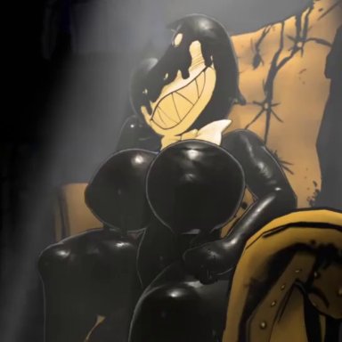 1futa, animated, areolae, bendy, bendy and the ink machine, bendy the dancing demon, big breasts, big penis, black skin, breasts, darkkenon, dramatic lighting, erection, futa only, futanari