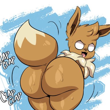 2021, anthro, anthrofied, ass, ass, ass clapping, ass sweat, big ass, big butt, bodily fluids, butt sweat, canid, canine, digital media (artwork), eevee