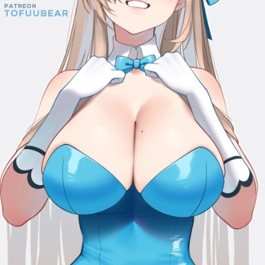 1girls, asuna (blue archive), big breasts, blue archive, breasts, bunny ears, bunny girl, bunnysuit, cleavage, female, female only, large breasts, looking at viewer, pantyhose, solo
