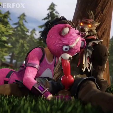 3d, animal genitalia, animated, bestiality, blowjob, cuddle team leader, dire (fortnite), epic games, fortnite, fully clothed, fur, furry, knot, mp4, outside