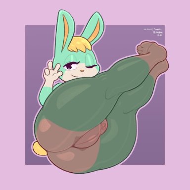 1boy, 1male, animal crossing, anthro, anthro only, anthrofied, ass, balls, big ass, big butt, black eyes, bubble ass, bubble butt, butt, cottontail