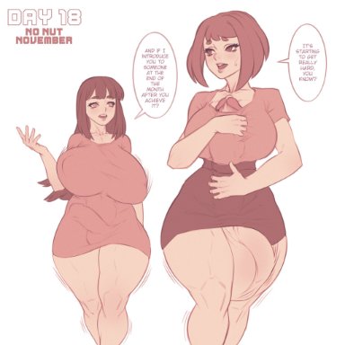 2futas, autopaizuri, balls, balls out, bangs, black hair, breasts, brown hair, clothed, clothing, dialogue, duo, erect penis, erection, fully clothed