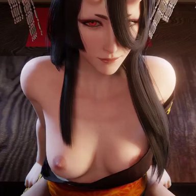 1boy, 1girls, 3d, animated, areolae, asian, asian female, audiodude, black hair, blender, bouncing breasts, exposed breasts, female, final fantasy, final fantasy vii