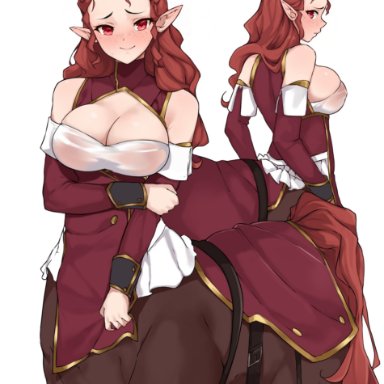 1futa, animal genitalia, big breasts, big penis, blush, braid, braided hair, breasts, centaur, cleavage, clothed, clothing, dress, erection, futa only