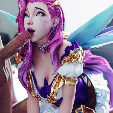 1boy, 1girls, 3d, blender, erection, faceless male, fellatio, female, female focus, league of legends, oral, penis, sashacakies, seraphine (league of legends)