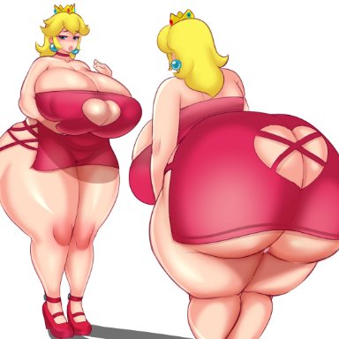 1girls, absurdres, ass, bent over, breasts, cleavage, female, female only, fladdykin, high heels, highres, huge ass, huge breasts, looking at viewer, mario (series)