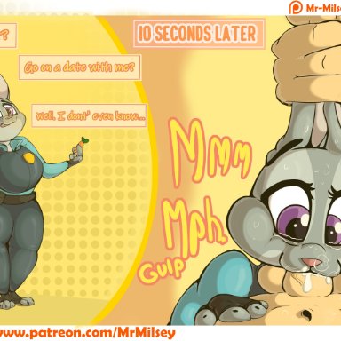 furry, zootopia, judy hopps, MrMilsey, oral, sucking, 1boy, 1boy1girl, 1girls, anthro, big breasts, female, big butt, forced oral