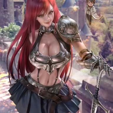 2d, erza scarlet, fairy tail, fantasy armour, red hair, yam spectrum