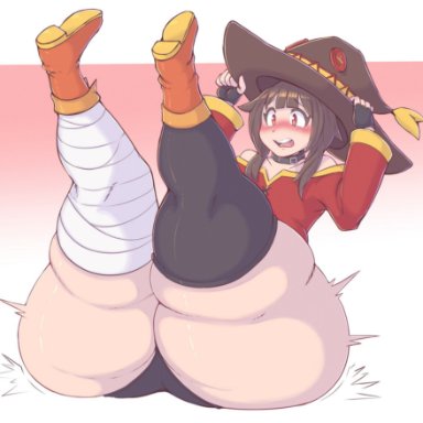 1girls, ass expansion, big ass, big thighs, bottom heavy, brown hair, clothed, female, female focus, female only, female solo, hat, kittenboogers, kono subarashii sekai ni shukufuku wo!, megumin