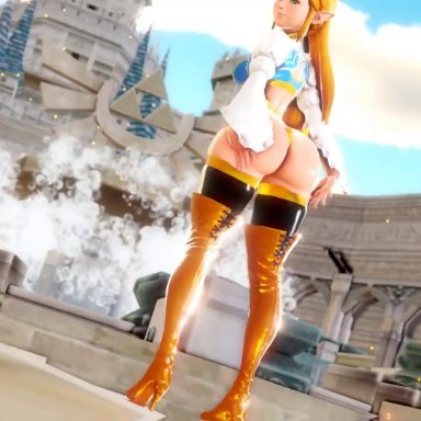 2girls, 3d, a link between worlds, animated, ass, ass expansion, big ass, big butt, blonde, blonde hair, blue eyes, bottom heavy, breasts, breath of the wild, bubble ass