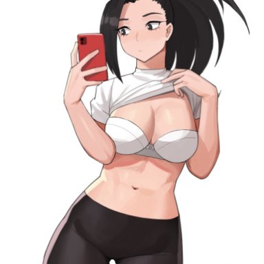 1girls, big breasts, black eyes, black hair, bra, breasts, donburikazoku, momo yaoyorozu, my hero academia, pantyhose, selfie, solo, standing, thick thighs, thighs