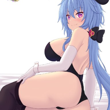 1girls, 2021, ass, ass focus, black leotard, blue hair, breasts, bunny ears, bunny girl, bunnysuit, female, female focus, female only, ganyu (genshin impact), genshin impact