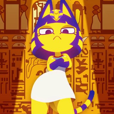 animal crossing, animated, ankha, ankha (animal crossing), blue hair, cat, cat ears, cat tail, clapping, crossed arms, dance, dancer, dancing, dress, dress lift