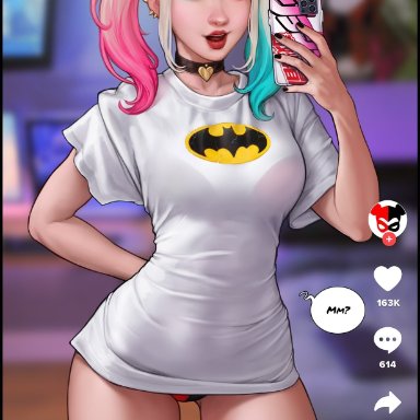 1girls, aroma sensei, batman (series), dc, female, female only, harley quinn, panties, selfie, solo, suicide squad, western style