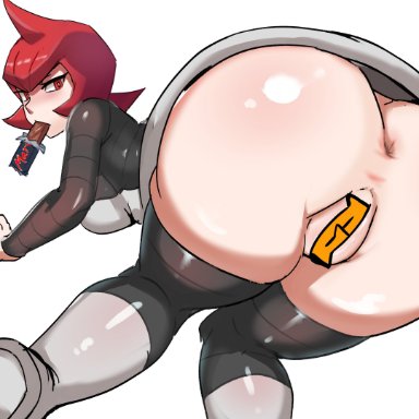 1girls, anus, ass, bent over, big ass, breasts, female, mars (pokemon), pokemon, pokemon dppt, red eyes, red hair, red hair, small breasts, tagme