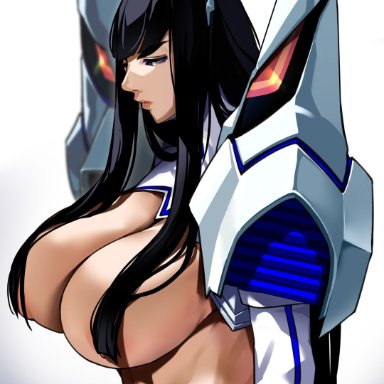 1girl, breasts, hair covering breasts, hair covering nipples, hair on breasts, hair over breasts, hair over nipples, kill la kill, kiryuuin satsuki, satoriwappa, school uniform