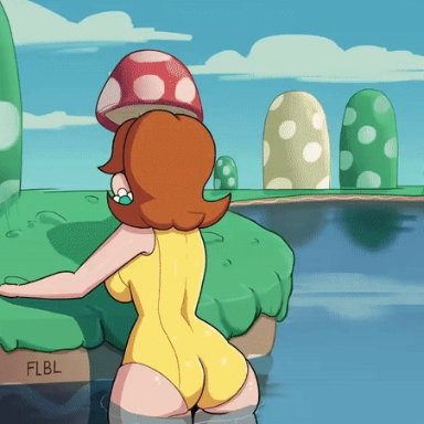 animated, ass, big ass, bikini, blooper, flbl, imminent vore, jiggle, mario (series), princess daisy, squid, tagme, tentacle