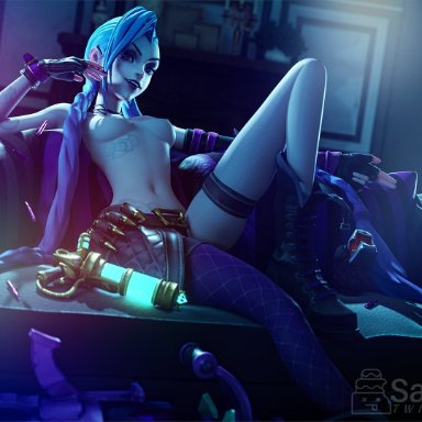 1girls, 3d, blender, female, female only, jinx (league of legends), league of legends, looking at viewer, sashacakies, solo