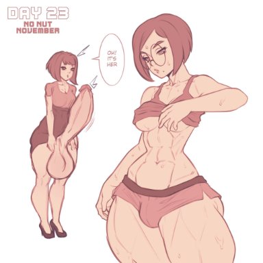 2futas, balls, breasts, clothed, clothing, duo, erection, futa only, futanari, glasses, huge balls, huge cock, human, light-skinned futanari, light skin