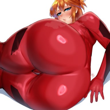 1girls, ass, ass focus, asuka langley sohryu, big ass, big butt, blue eyes, bodysuit, eye contact, female, large ass, looking at viewer, milileonaorochi, neon genesis evangelion, orange hair