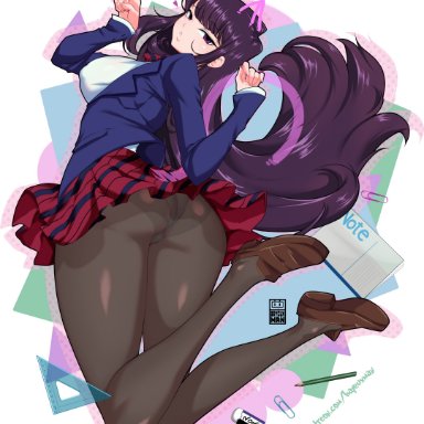 1girls, ass, bayeuxman, big ass, big breasts, breasts, eye contact, female, komi-san wa komyushou desu, komi shouko, large breasts, long hair, looking at viewer, panties, panties under pantyhose