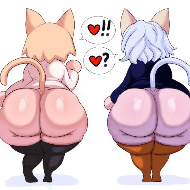 2girls, ass, back view, big ass, big butt, butt, cat ears, cat tail, curvy, dat ass, fat ass, female, female only, hunter x hunter, inuzu