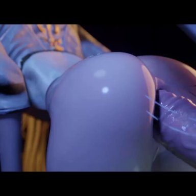 1boy, 1girls, 3d, animal genitalia, animated, areolae, ass, big ass, big breasts, blender, bouncing breasts, breasts, erection, female, from behind