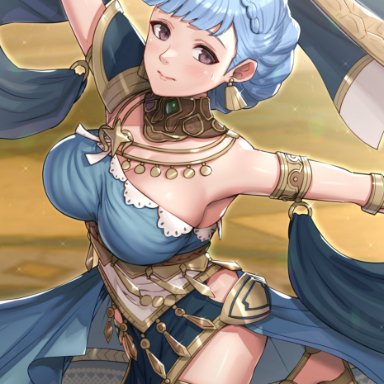 1girls, absurdres, alternate costume, blue hair, blush, blutgang (fire emblem), braid, breasts, crown braid, dancer, dancer (three houses), dancer outfit, dancing, dress, female