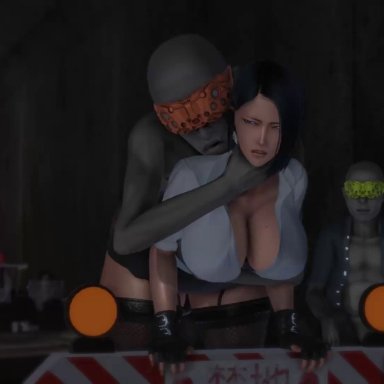 1girls, 2boys, animated, blindfold, clothed female nude male, from behind, huge breasts, large ass, nude male, ozisan, rape, short hair, sound, tagme, thick thighs