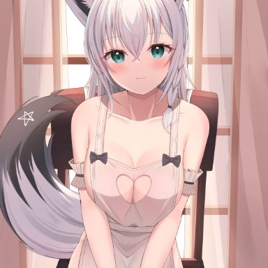 :3, animal ears, blue eyes, boob window, breakfast, cute, fox, fox ears, fox tail, foxgirl, girlfriend, hololive, kawaii, starfox1015, vtuber