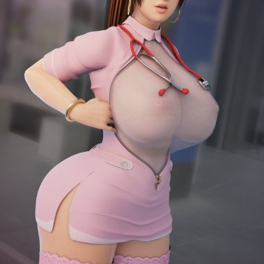 1girls, 3d, blender, breasts, dead or alive, fatal fury, female, female only, huge breasts, king of fighters, mai shiranui, nurse, shadowboxer, snk, solo
