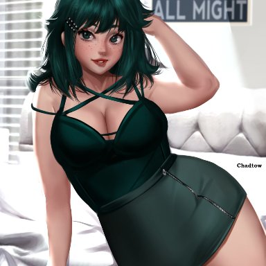 alternate version available, chadtow, cleavage, female deku, fully clothed, genderswap (mtf), huge ass, huge breasts, izuku midoriya, my hero academia, rule 63, thick thighs, wide hips