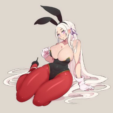 1girls, absurdres, adapted costume, alternate breast size, alternate costume, animal ears, bangs, bare shoulders, black footwear, black leotard, breasts, bunny ears, bunny girl, bunnysuit, cleavage