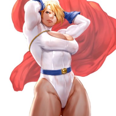 1girls, big breasts, breasts, dc, female, female only, karen starr, large breasts, lejeanx3, muscles, muscular, muscular female, power girl, solo, thick thighs