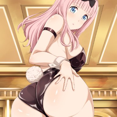 1girls, absurd res, ass, big ass, big breasts, big butt, blue eyes, breasts, bunny ears, bunny tail, bunnysuit, eastern style, eye contact, female, fujiwara chika